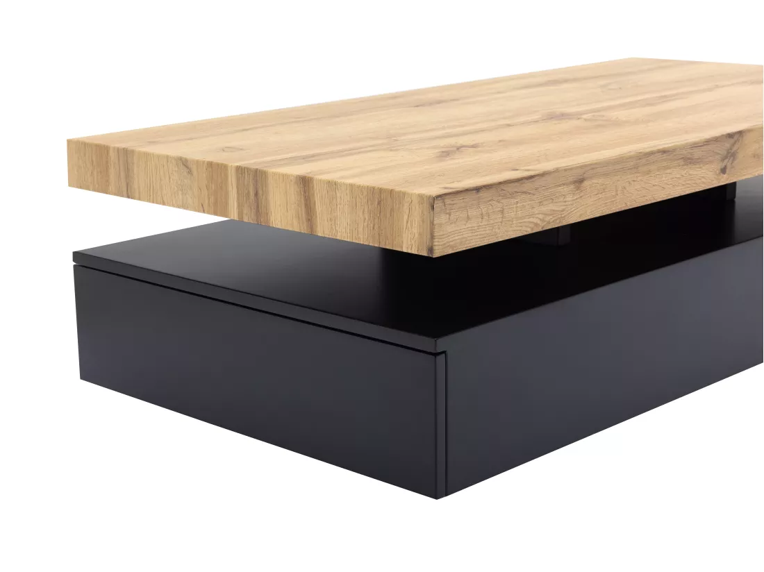 Table basse avec 2 tiroirs en MDF - Noir et naturel clair - FELIX
