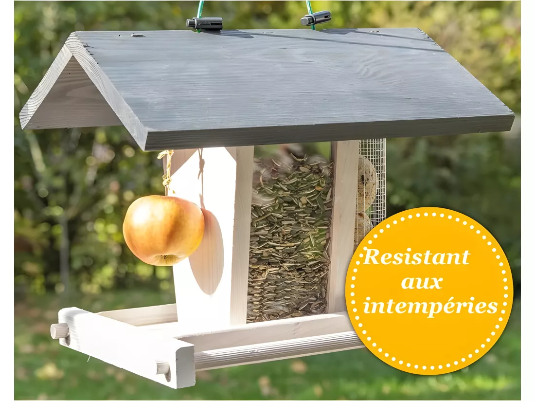 Mangeoire oiseaux extérieur à suspendre pour oiseaux sauvages pour jardin balcon Distributeur de graines«324 Cabane Gris Blanc»
