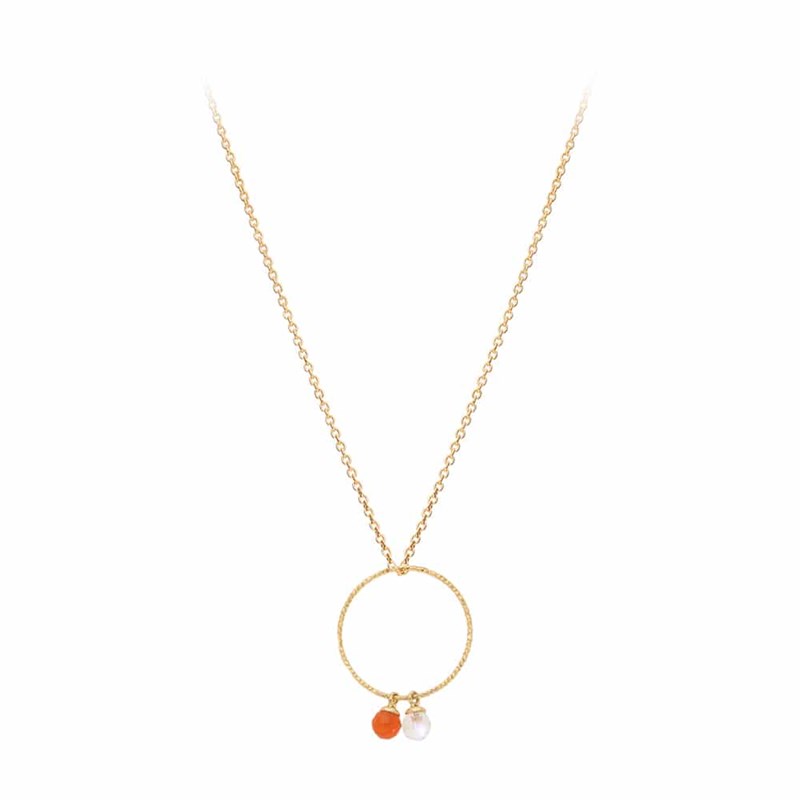 Collier Cercle Argent Dore Pierre De Lune Et Cornaline