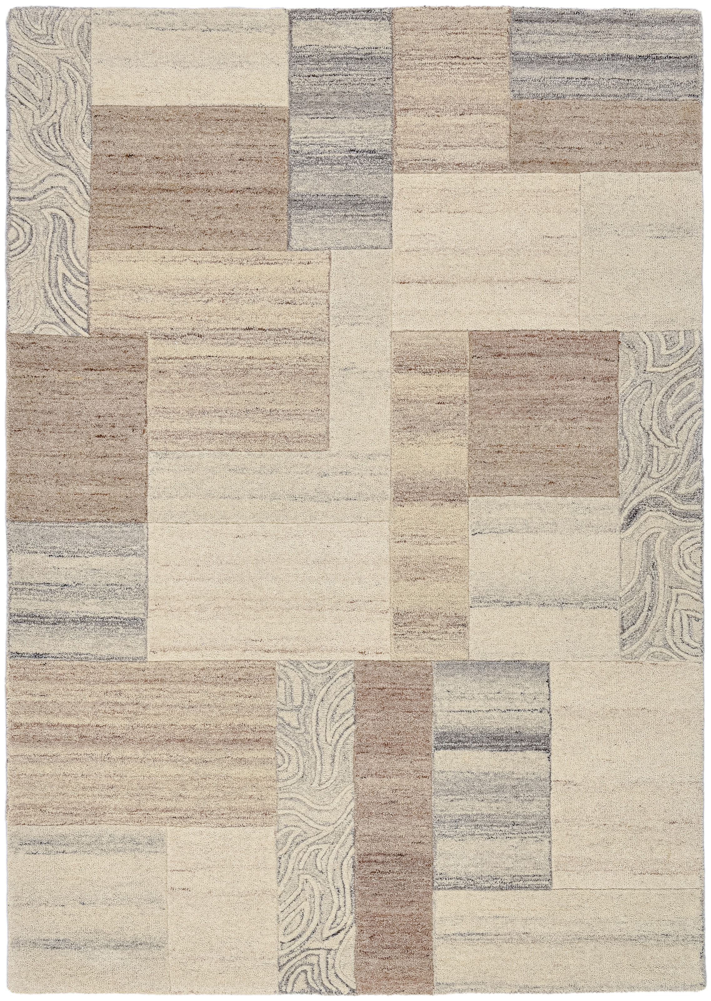 THEKO Wollteppich »Lola, Wolle, handgearbeitet, Patchwork Design, handgetuftet« rechteckig 12 mm Höhe Wohnzimmer, Schlafzimmer, Esszimmer, auch als Läufer und rund
