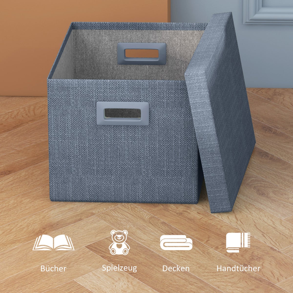 HOMCOM Opbergbox 2-pack Stapelbare Opbergkubussen, Opvouwbare Opbergbox voor Woonkamer, Slaapkamer, 30 x 30 x 29 cm, Blauw