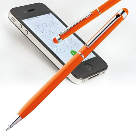 Easy Gifts Touchpen Drehkugelschreiber aus Edelstahl, orange, 10 Stück