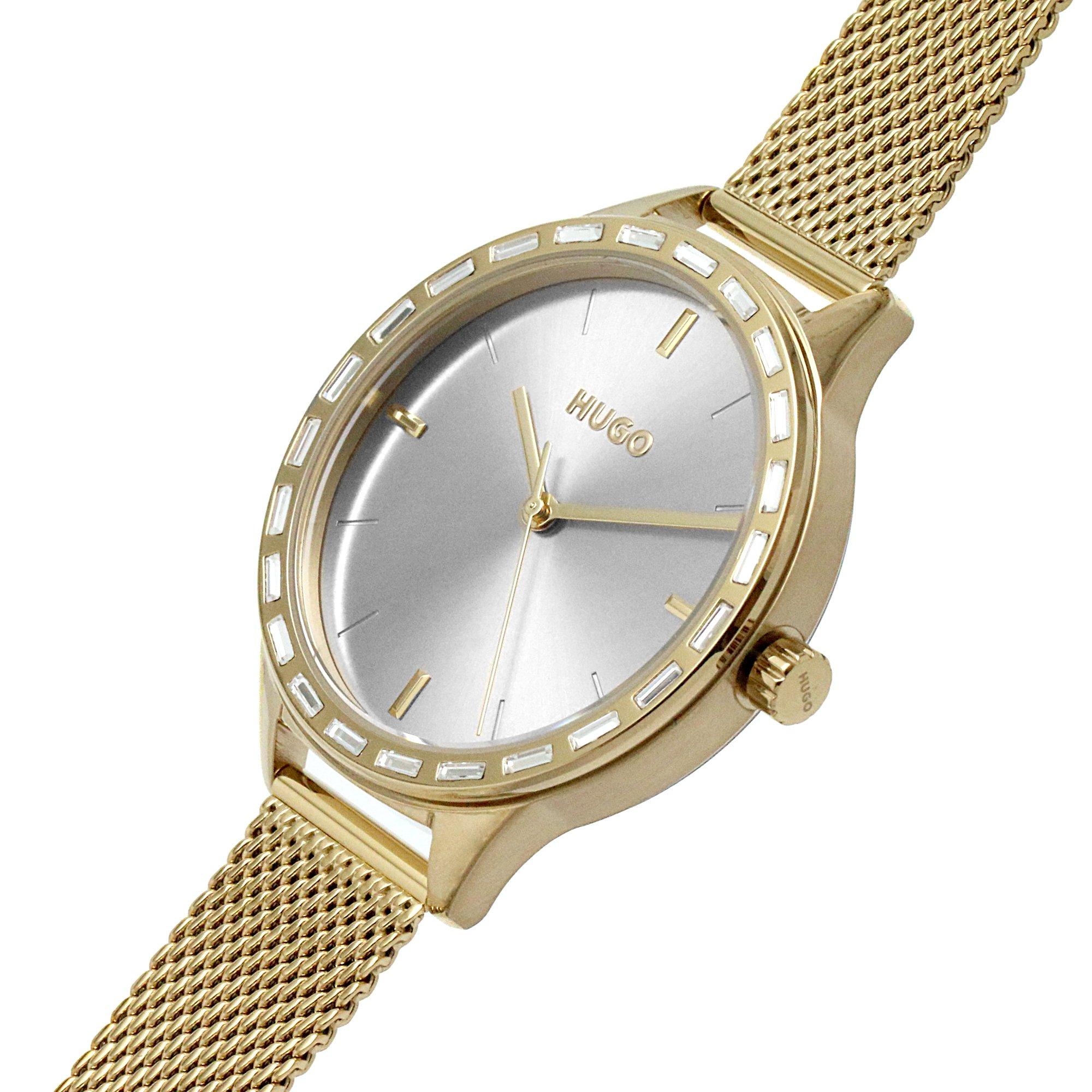 Hugo Flash Light Gold Mesh Strap Watch Womens