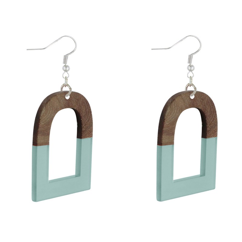 Boucles d'Oreilles Argent Etrier Bois et Résine