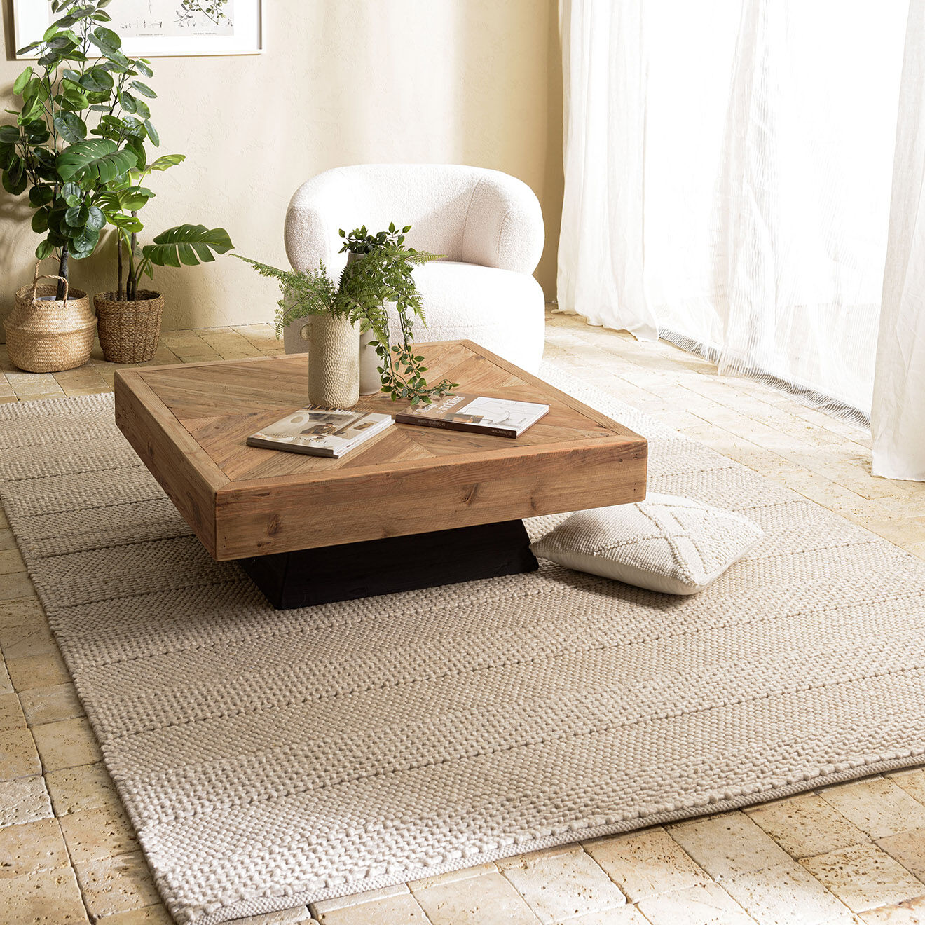 Macabane Tapis en Laine tissée Quentin beige - 230x160 cm
