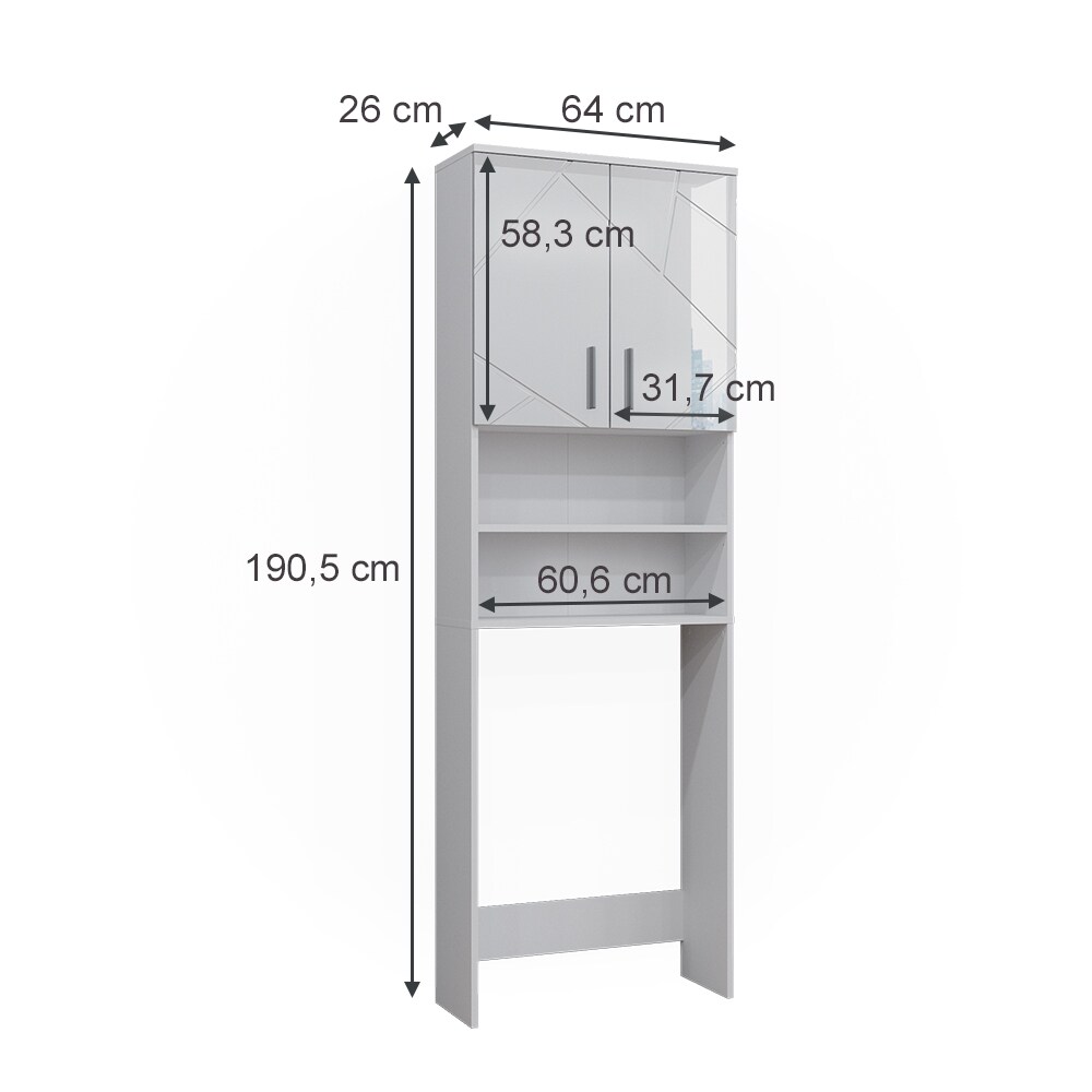 Vicco Waschmaschinenschrank Irma Weiß Hochglanz 64 x 191 cm Badezimmer