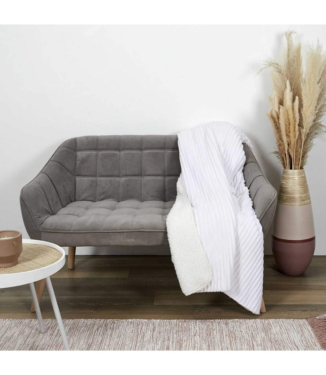 Plaid flanelle côtelé - 180x220cm - Ecru