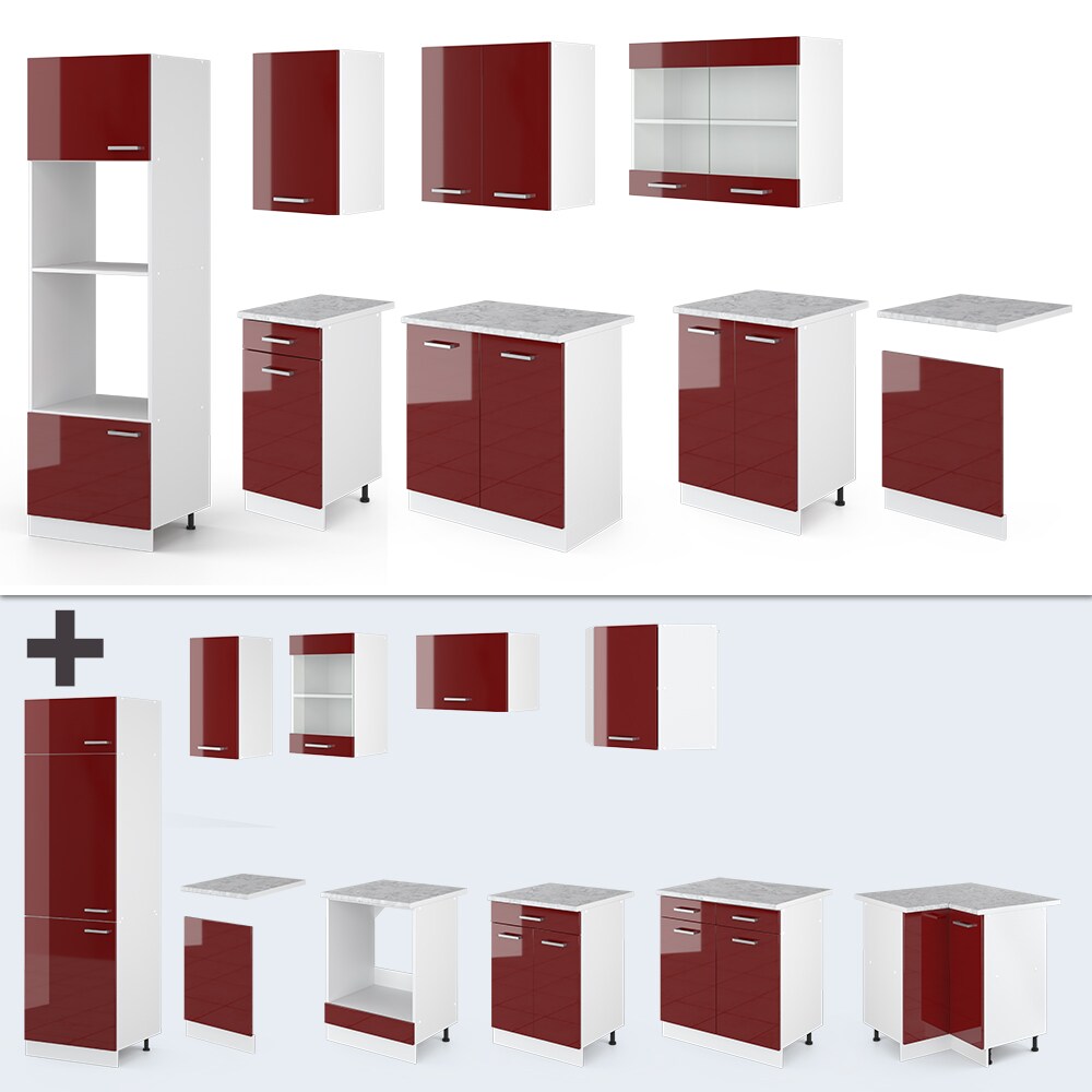 VICCO KÜCHE R-LINE 300CM KÜCHENZEILE KÜCHENBLOCK EINBAU ROT BORDEAUX HOCHGLANZ