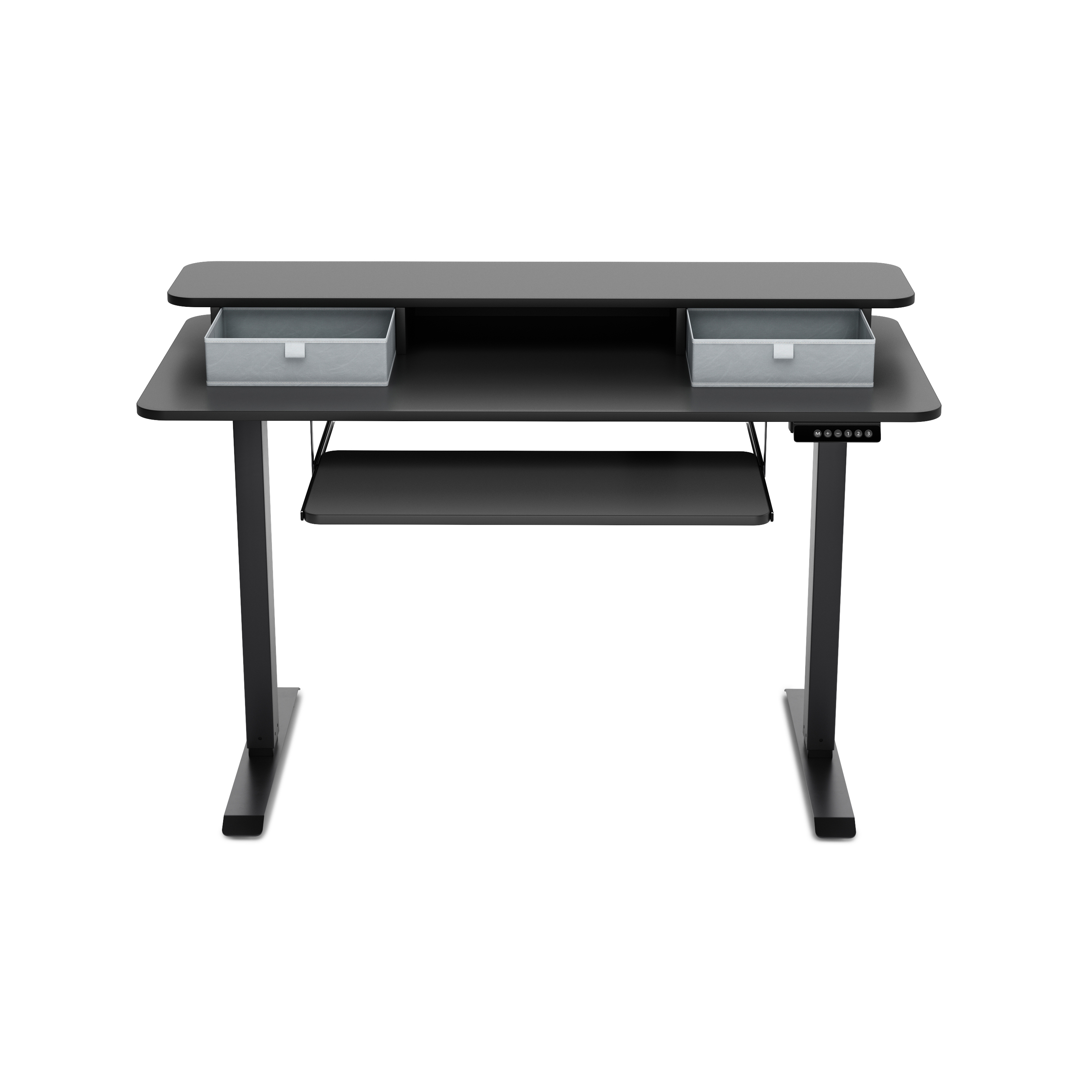 Stehpult elektrisch mit Ablage + Tastaturfach schwarz 120 x 60 cm