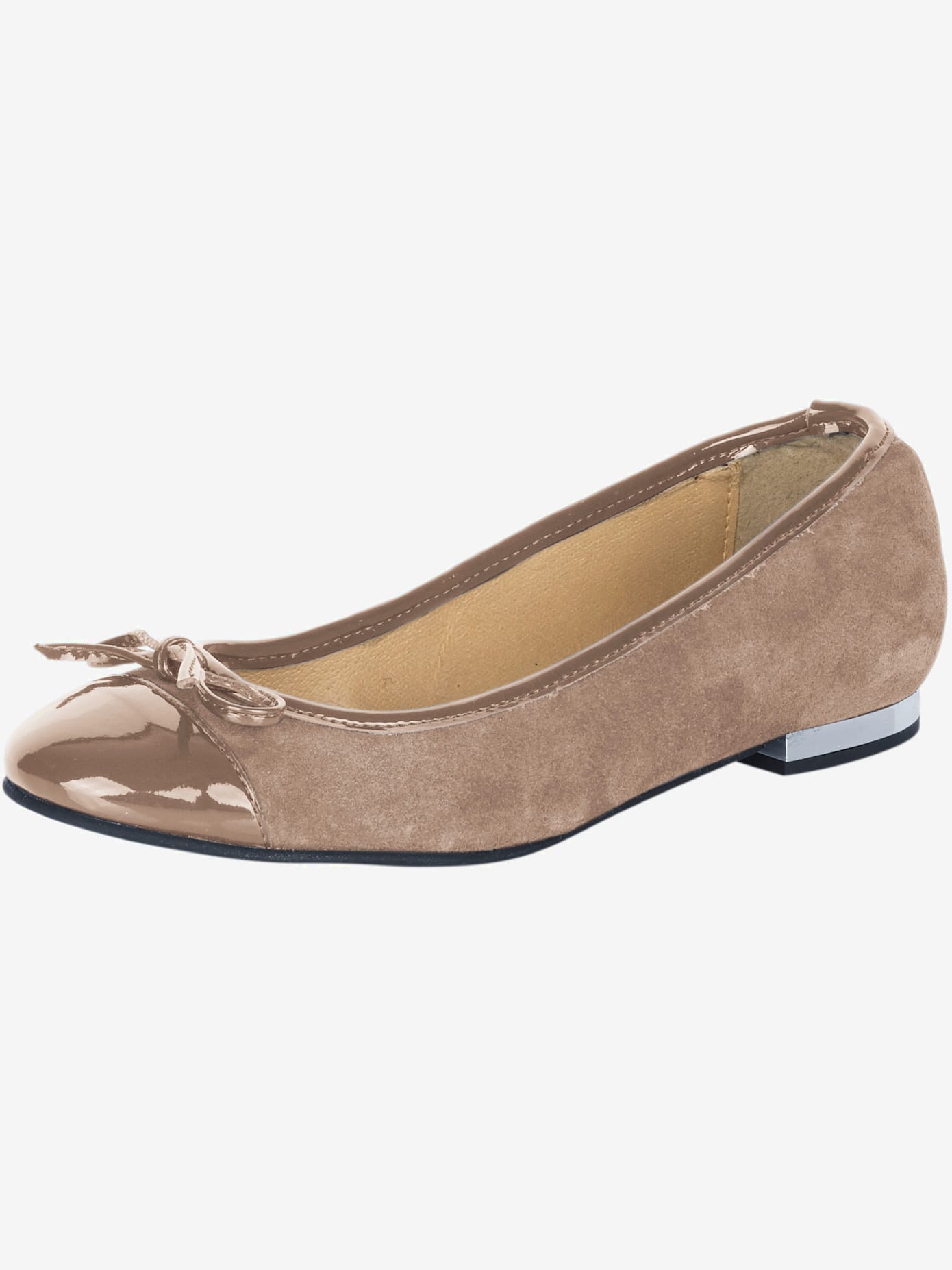 Ballerines cuir velours vachette et matière synthétique vernie
