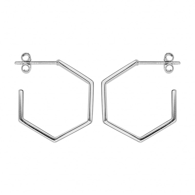 Boucles d'oreilles Créoles femme Forme hexagonal Argent - Petit modele