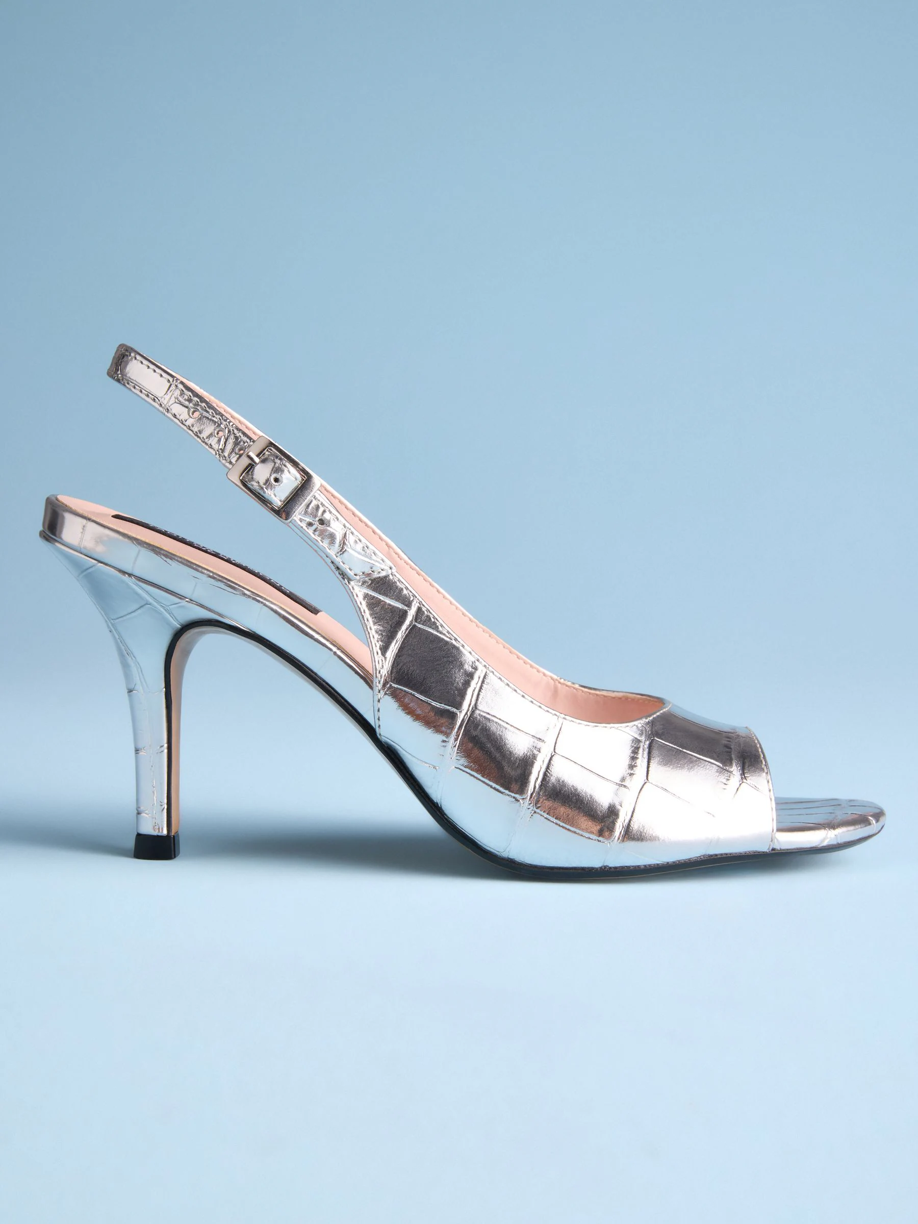 Silver Croc Embossed - Tabitha Simmons X Next Ivy Peep Toe Sling Back Heels