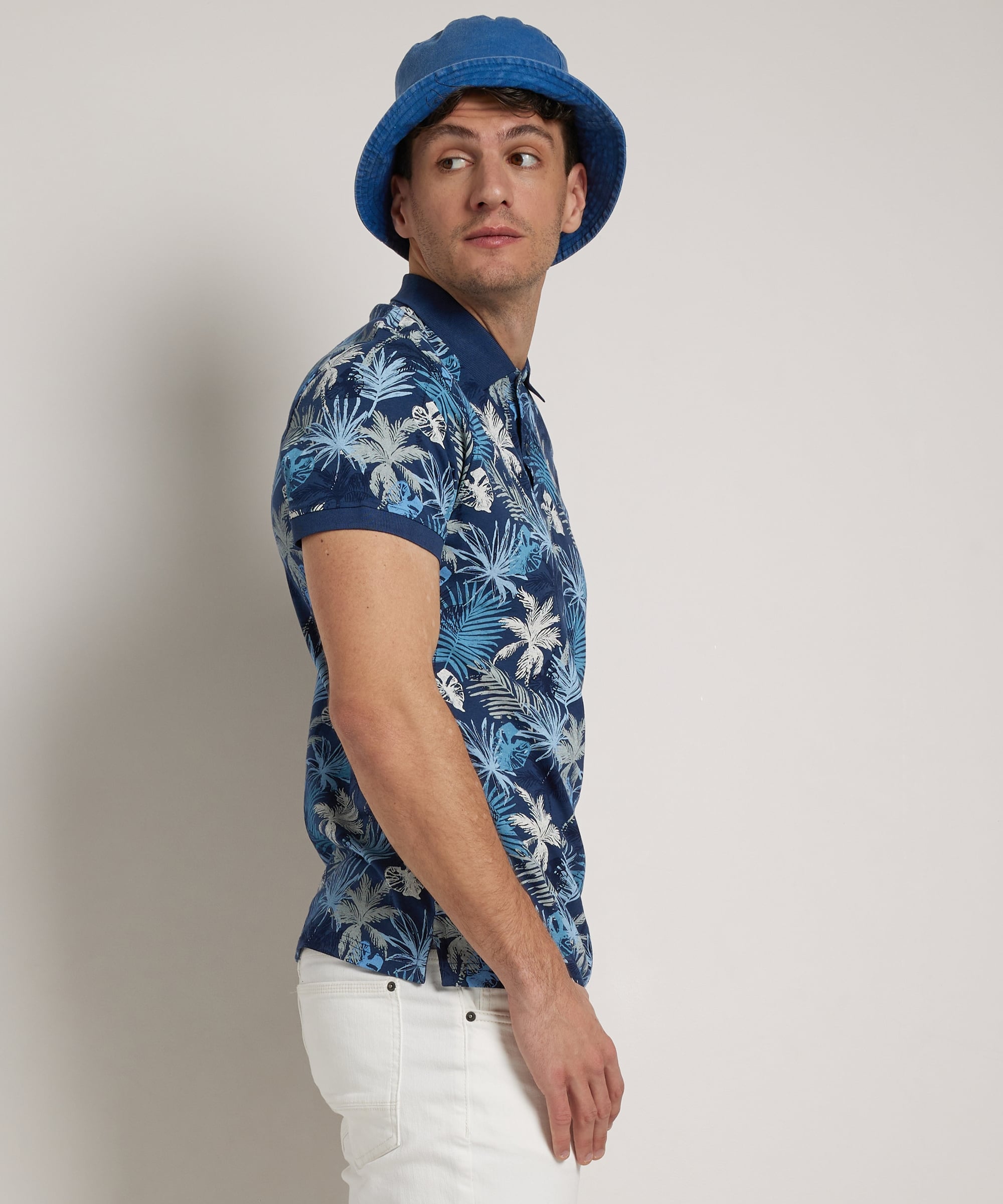 jersey polo met tropical print