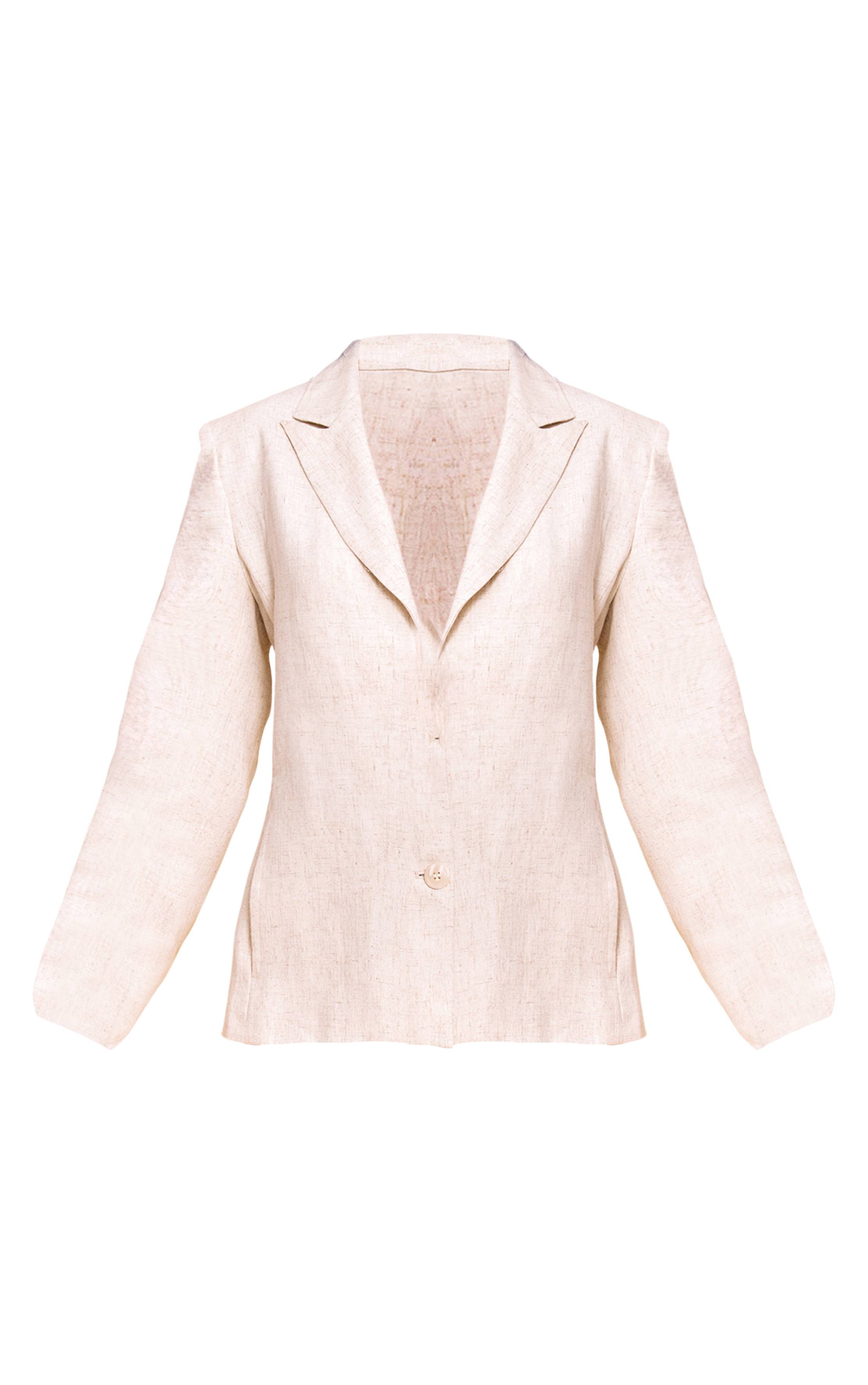 Naturel Blazer Oversize En Lin Neutre Avec Poches Petite Taille
