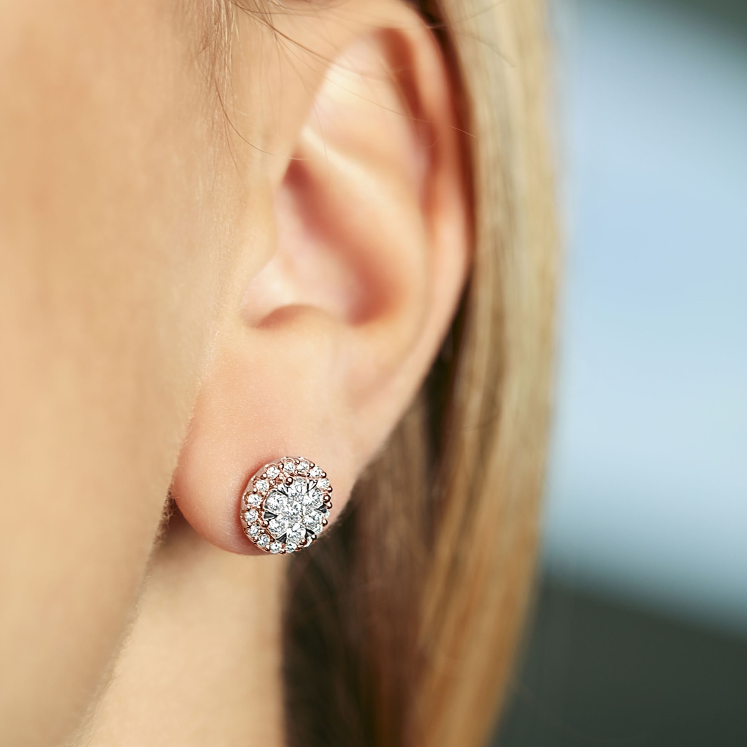 0.75 Karat Halo Diamantohrstecker 750/18 K Roségold Ø 9.0mm