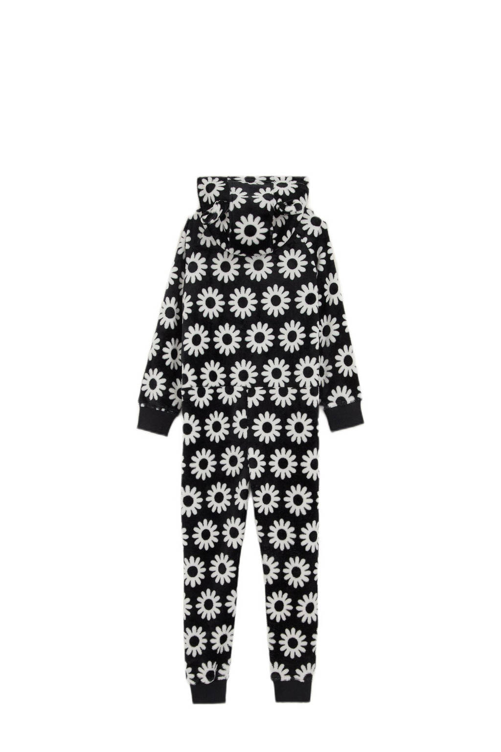 WE Fashion fleece onesie zwart/wit