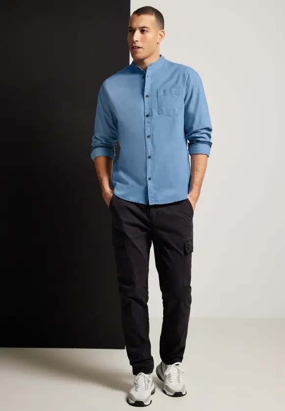 Hemd mit Stehkragen - smoky blue