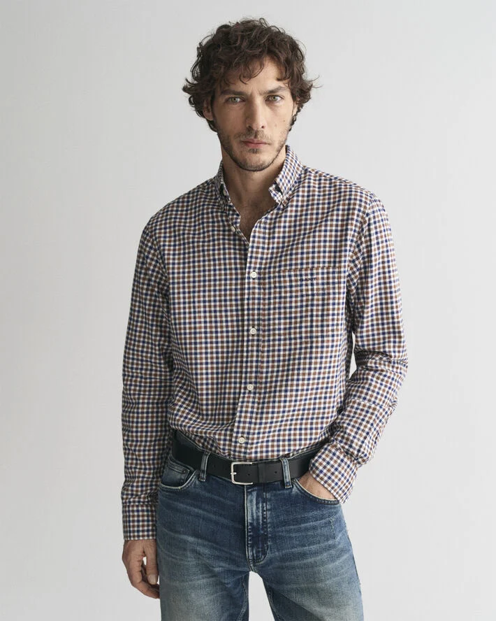 Gant REG LIGHT TWILL GINGHAM SHIRT Cacao