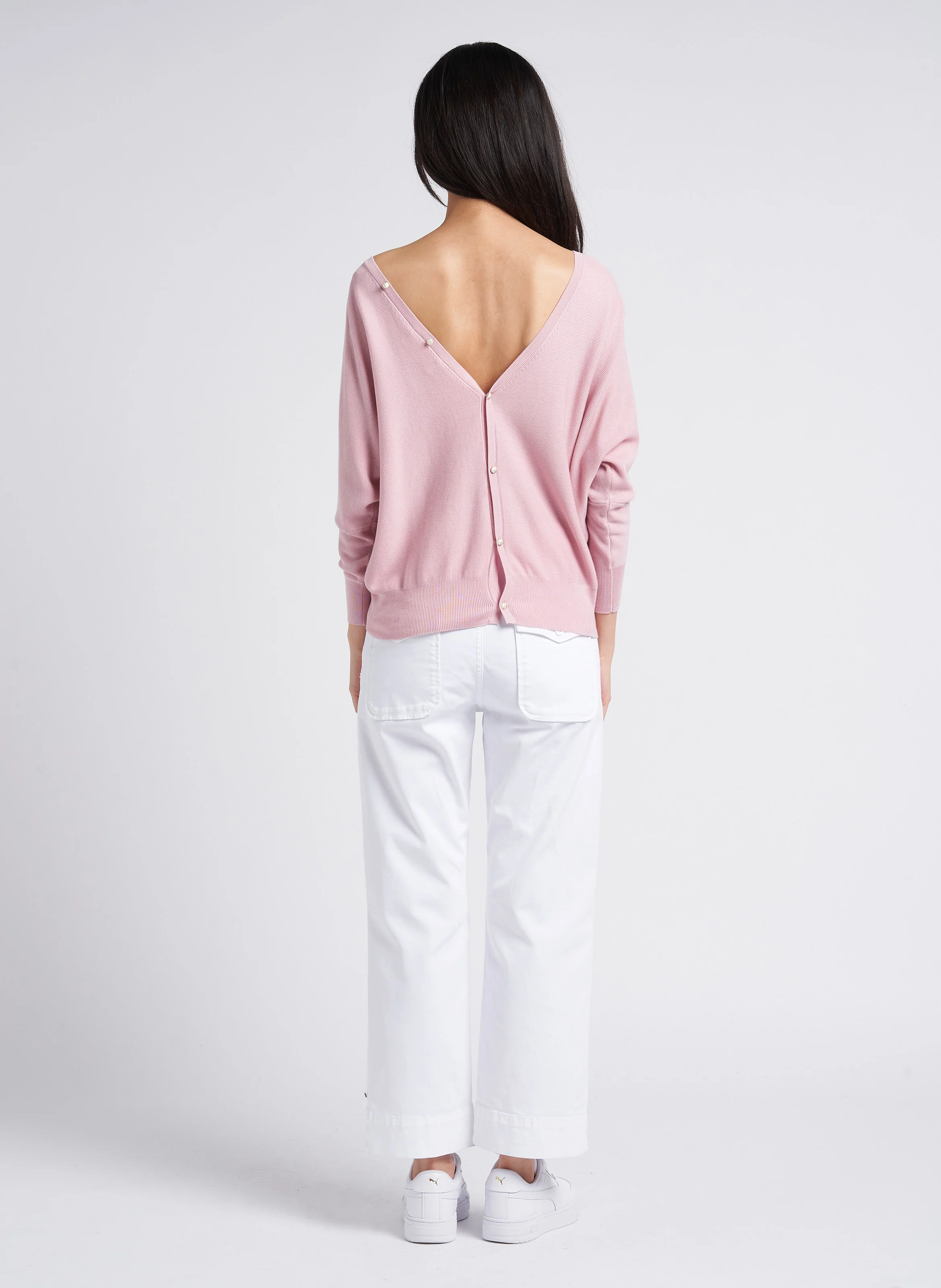 PALTROW - Pantalon 7/8 ème taille haute en coton | Blanc