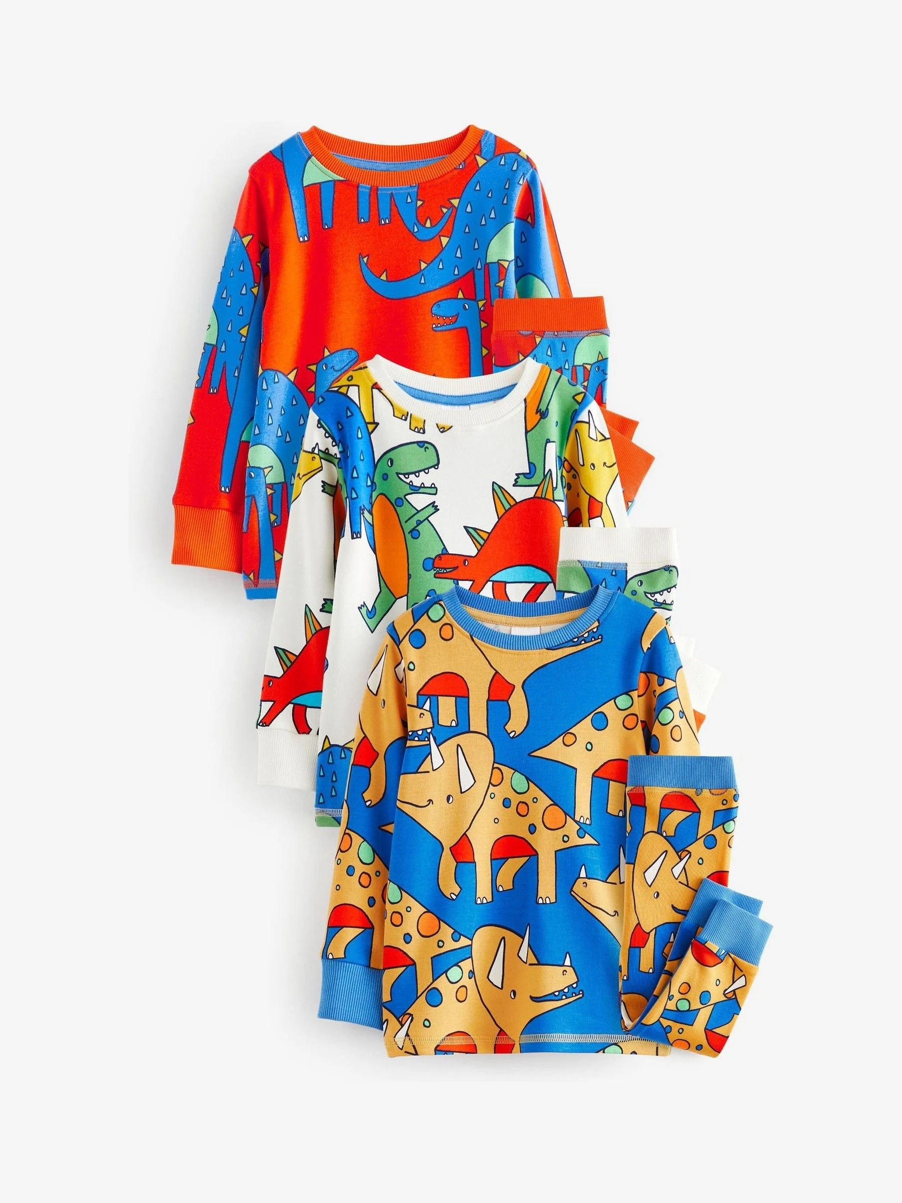 Felkleurig met dinosaurusprint - Verpakking van 3 knusse pyjama's (9 mnd-10 jr)