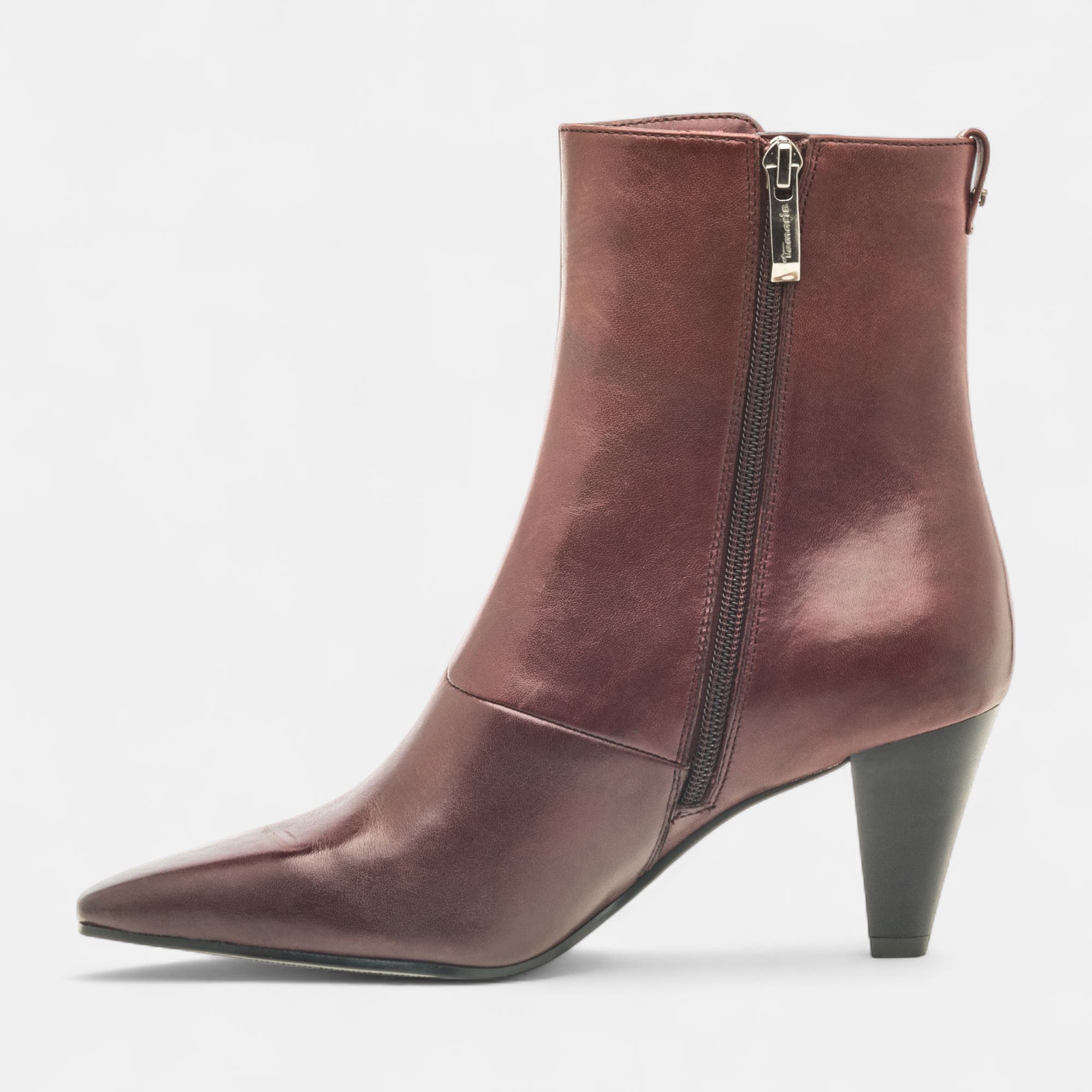 Bottines à talon Femme en cuir bordeaux