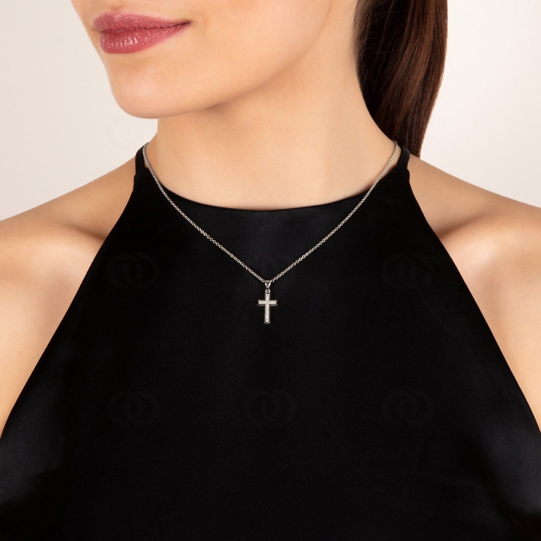 Kreuzanhänger 750/18 K Weissgold mit Diamanten 0.08 ct H/si