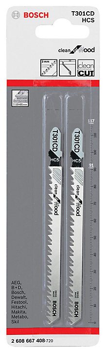 Lame de scie sauteuse T droite propre Bosch Bois tendre T301CD, lot de 2