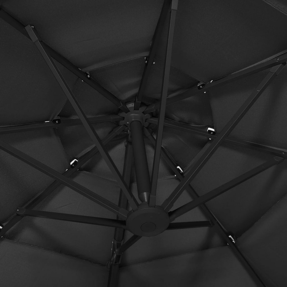 Parasol à 4 niveaux avec mât en aluminium 3 x 3 m noir
