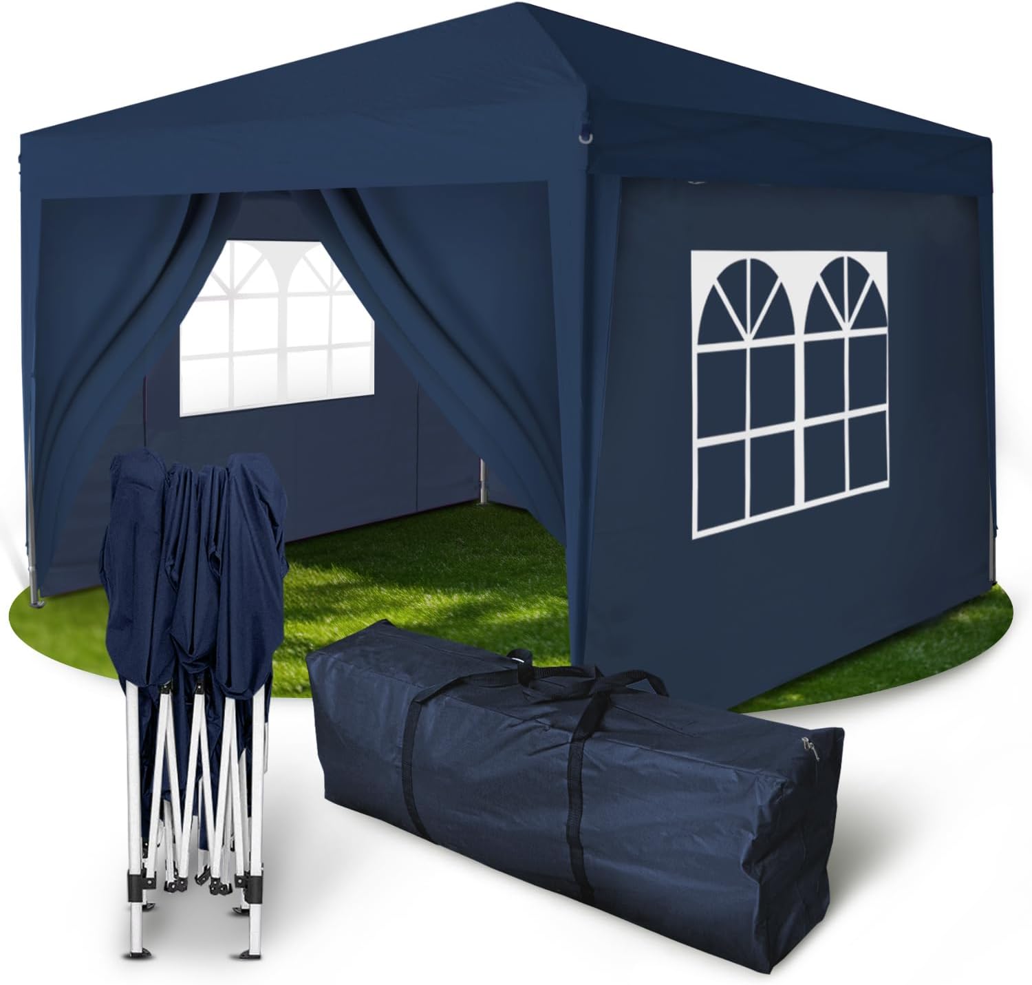 Kronenburg Faltpavillon wasserdicht Dachmaß 2 x 2 m UV Schutz 50+ Pavillon in Blau mit 4 Seitenteilen
