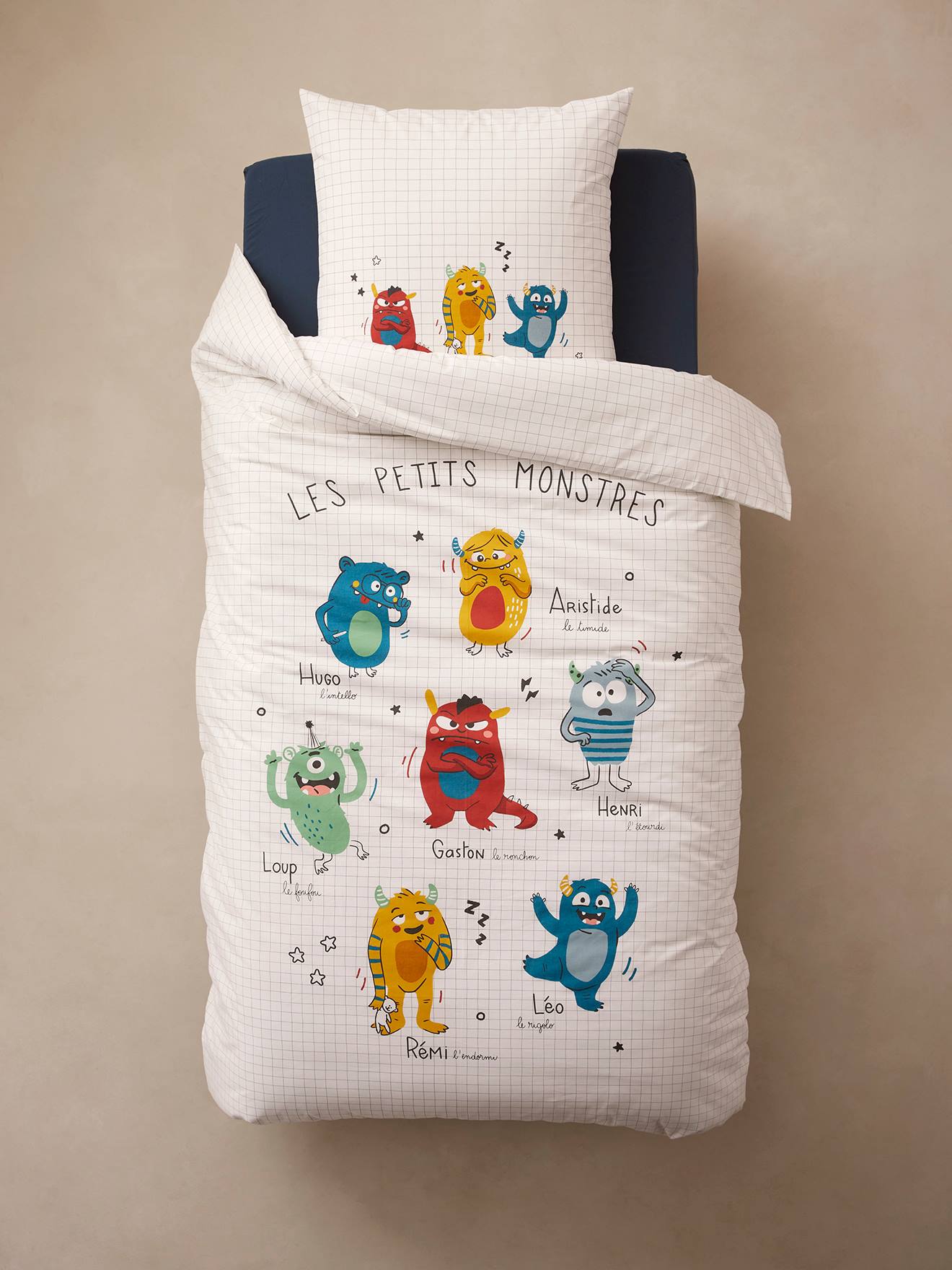 Conjunto infantil: capa de edredom + fronha, MONSTROS multicoloridos