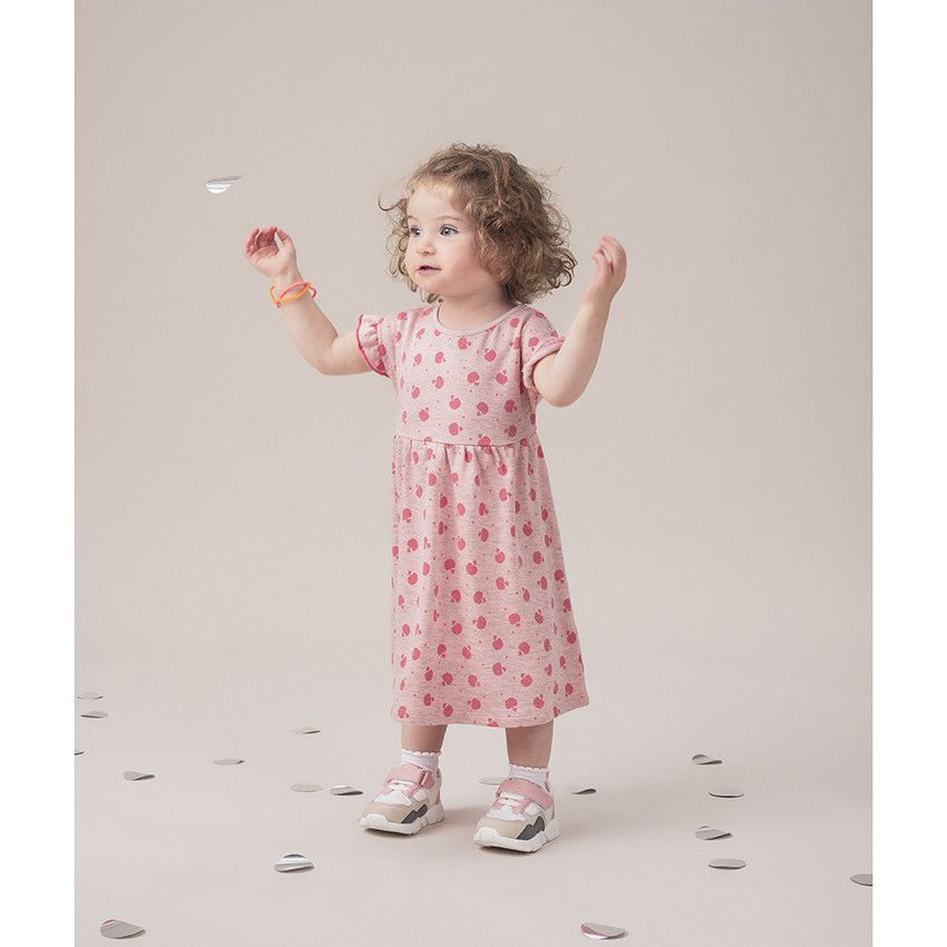 Robe manches courtes volantées à imprimé fantaisie all-over - Rose
