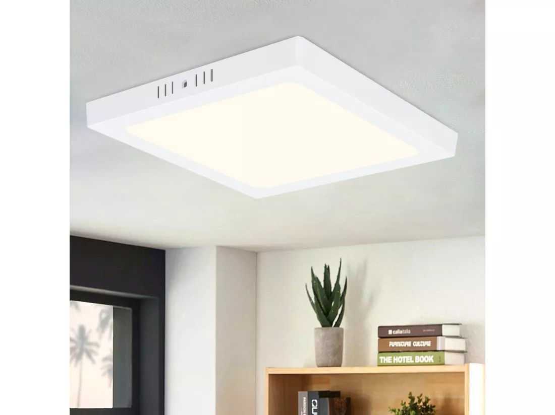 NETTLIFE Plafonnier LED 4000K 18W Blanc 23CM IP44 Lampe de Salle de Bain Chambre Lampe Moderne Carré Blanc Neutre Étanche pour Cuisine Bureau