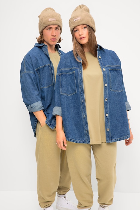 Oversized-Jeanshemd, Hemdkragen, Langarm, Unisex