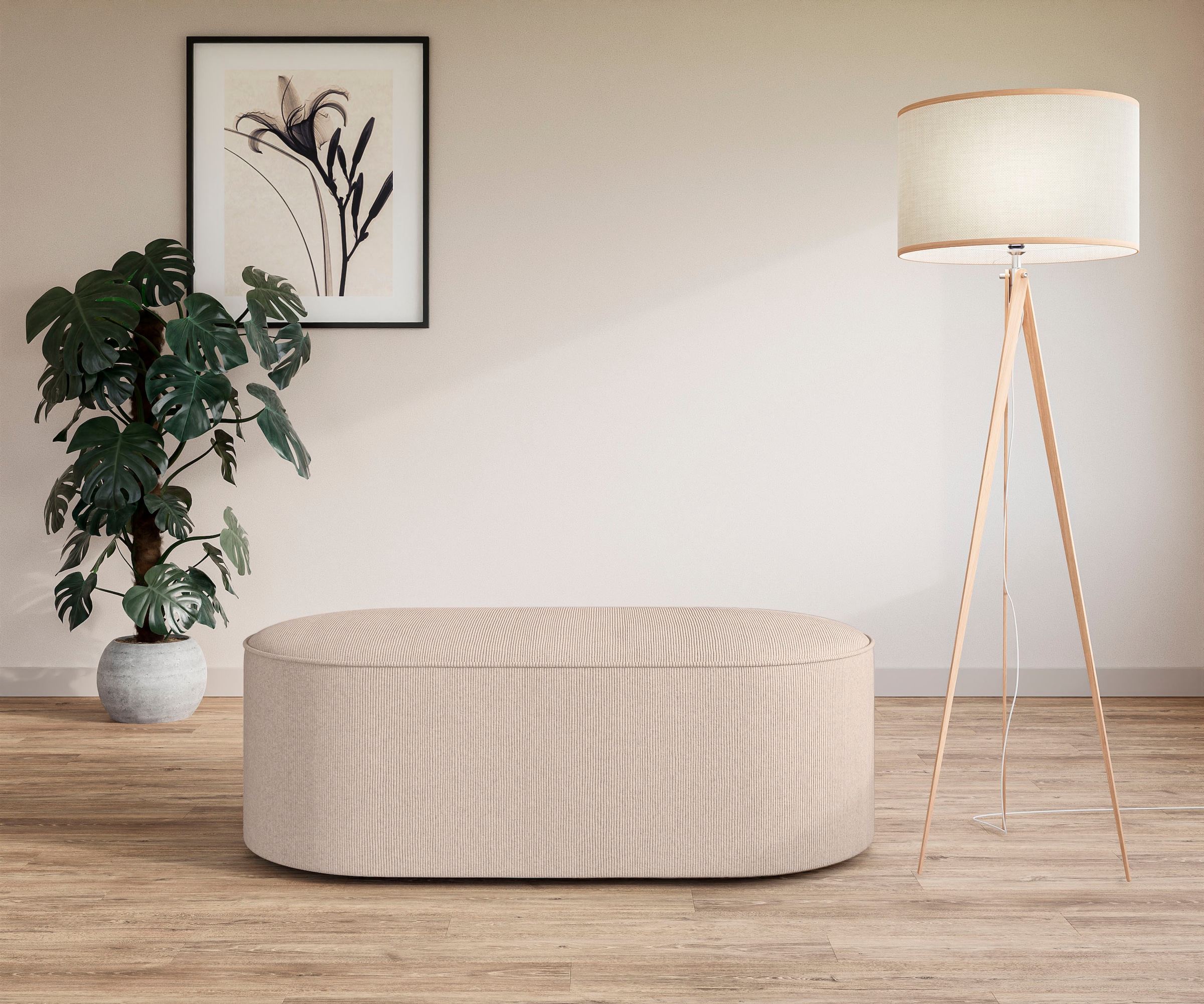 GOODproduct Polsterhocker »EIVIND Sitzhocker, Masse: B/T/H: 142/70/48 cm« auch in Bouclé und Feincord, mit Wellenunterfederung
