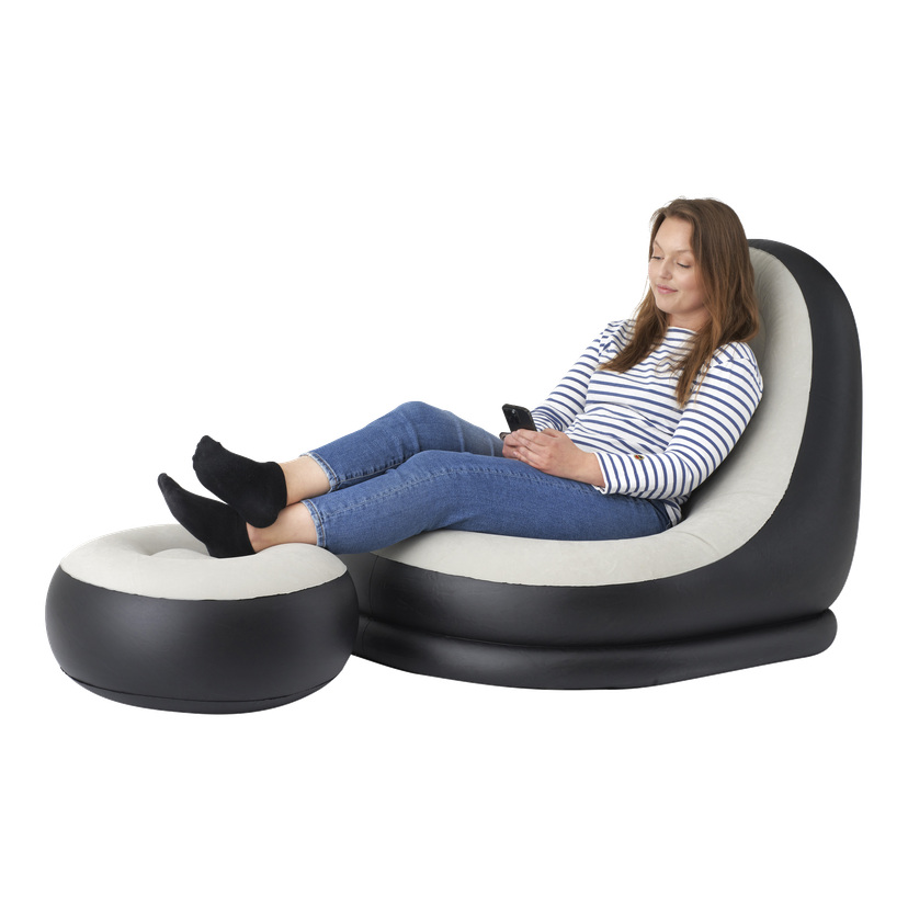 Oppblåsbar lounger med fotskammel 2 deler
