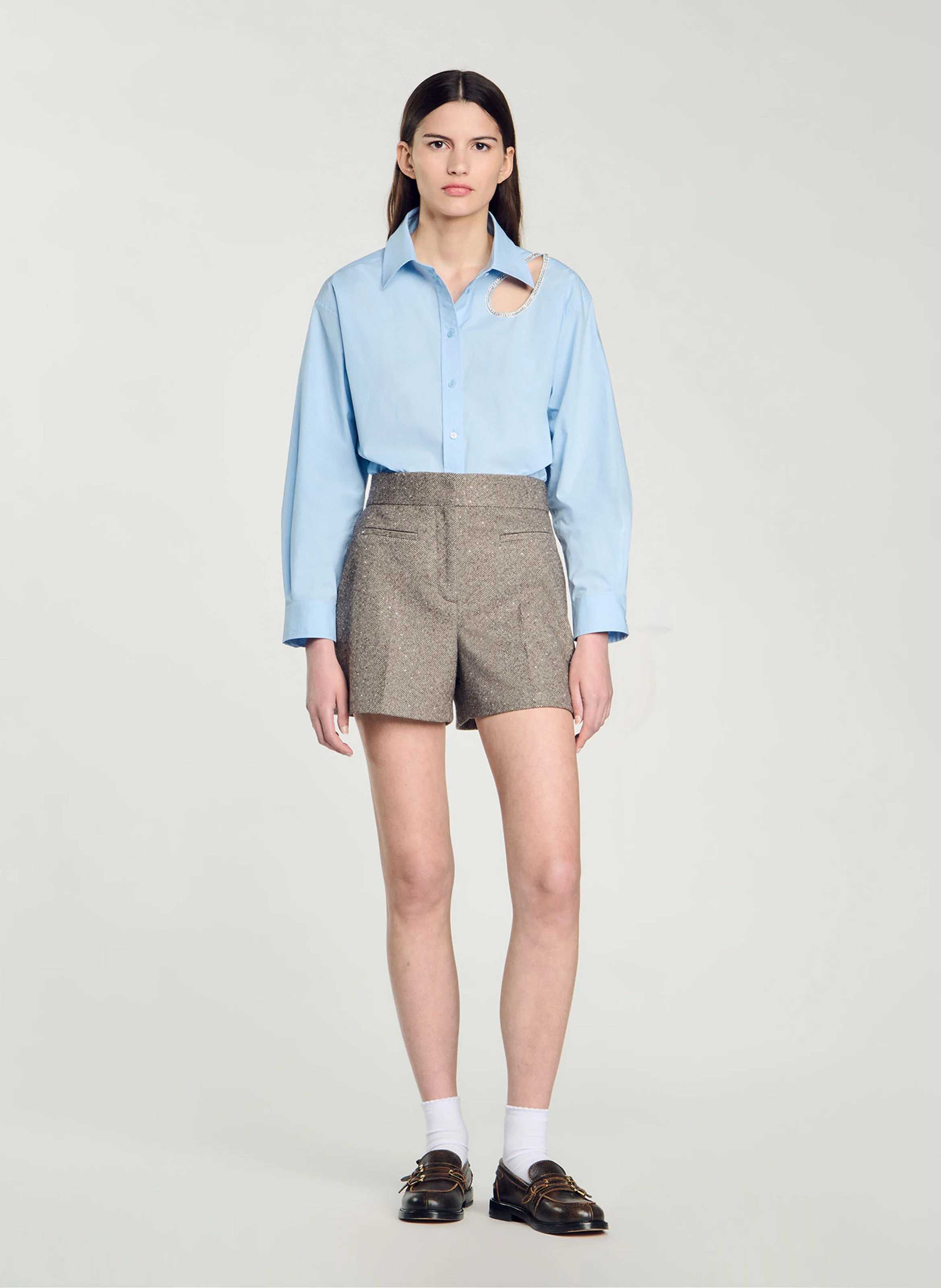 Short droit à chevrons | Beige