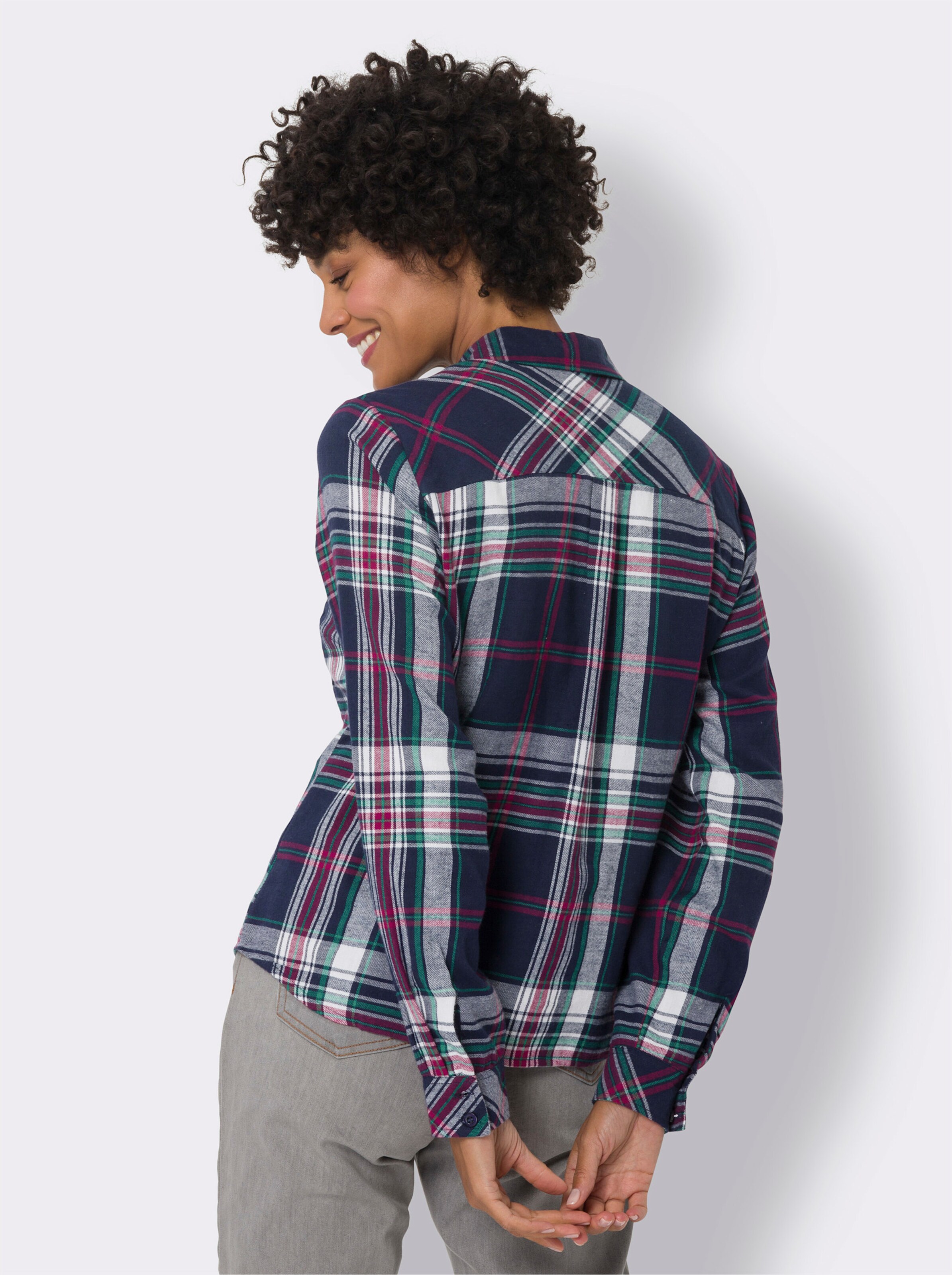 Flanellbluse mit krempelbaren Ärmeln