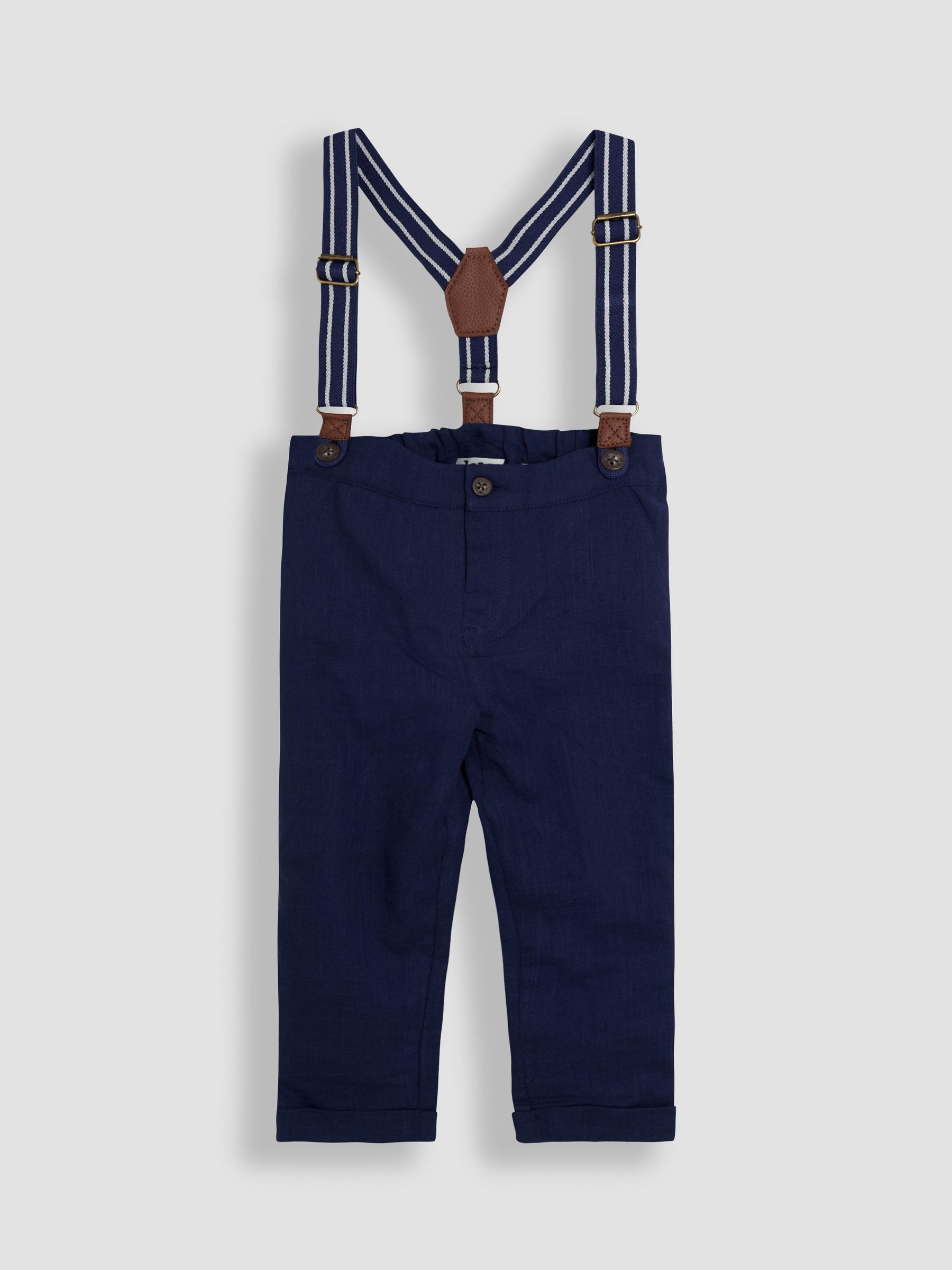 Marineblauw - JoJo Maman Bébé 4-delige set van overhemd en broek met strik en bretels