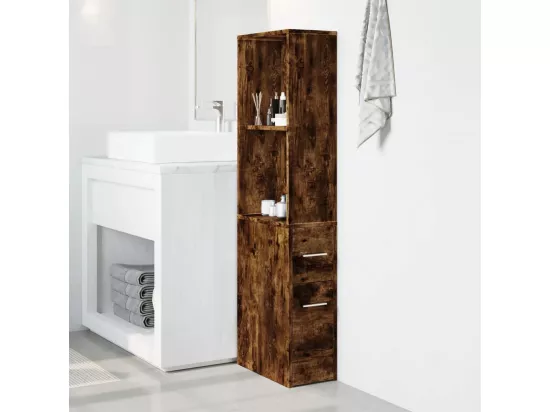 Armoire de salle de bain étroite avec roulettes chêne fumé