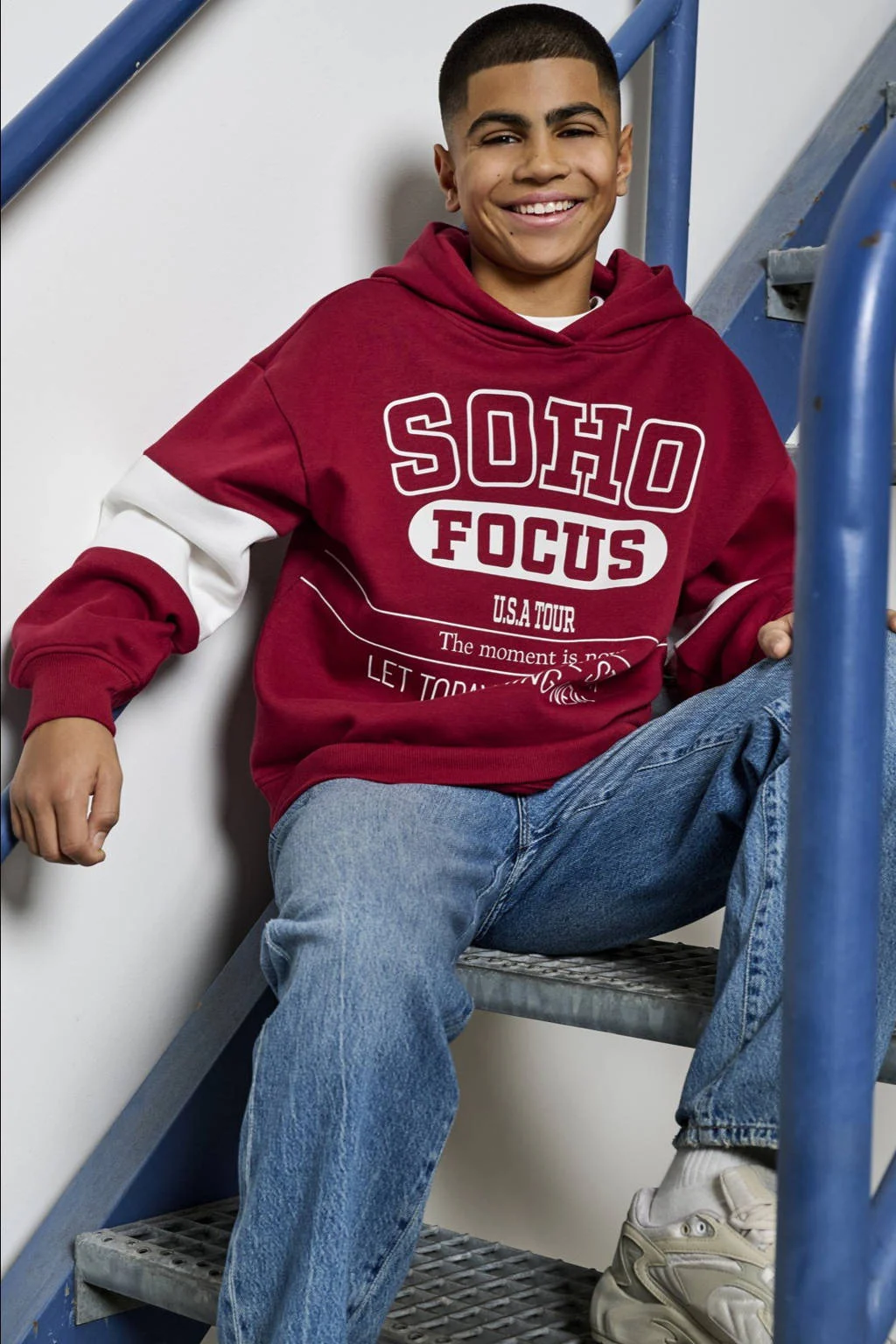 ONLY & SONS JUNIOR hoodie donkerrood
