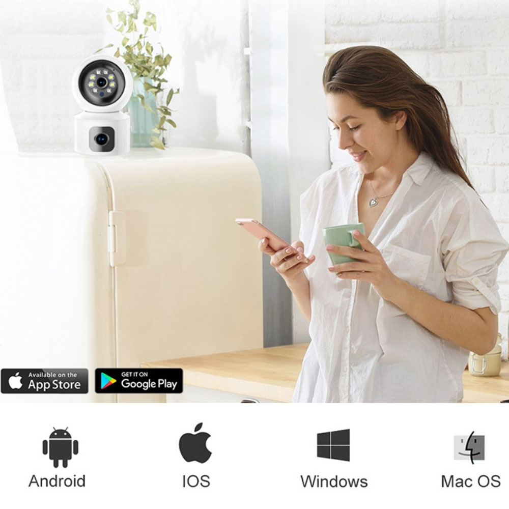 (4MP) 355° Indoor WiFi Internet IP Kamera mit Dual-Linse FullHD 1080p Nachtsichtfunktion / Zwei-Wege-Audio / Micro SD Slot / 4x Zoom - Weiss