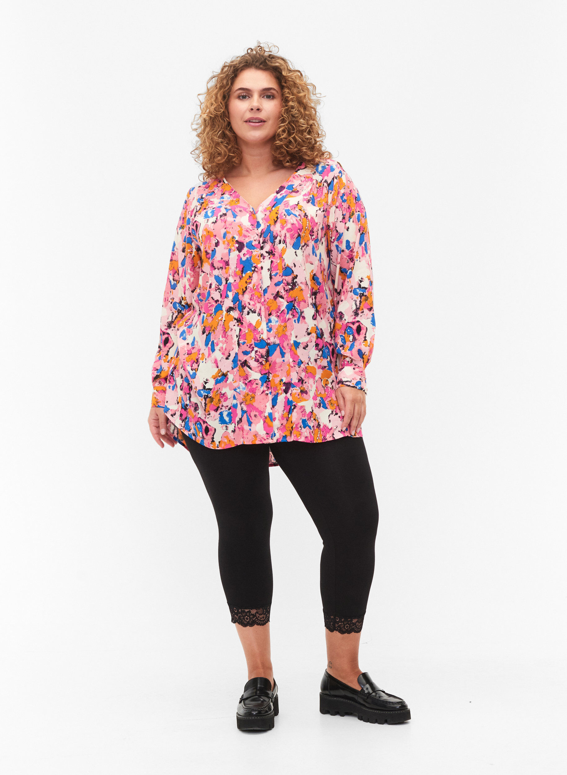 Basis 3/4 leggings med blondekant