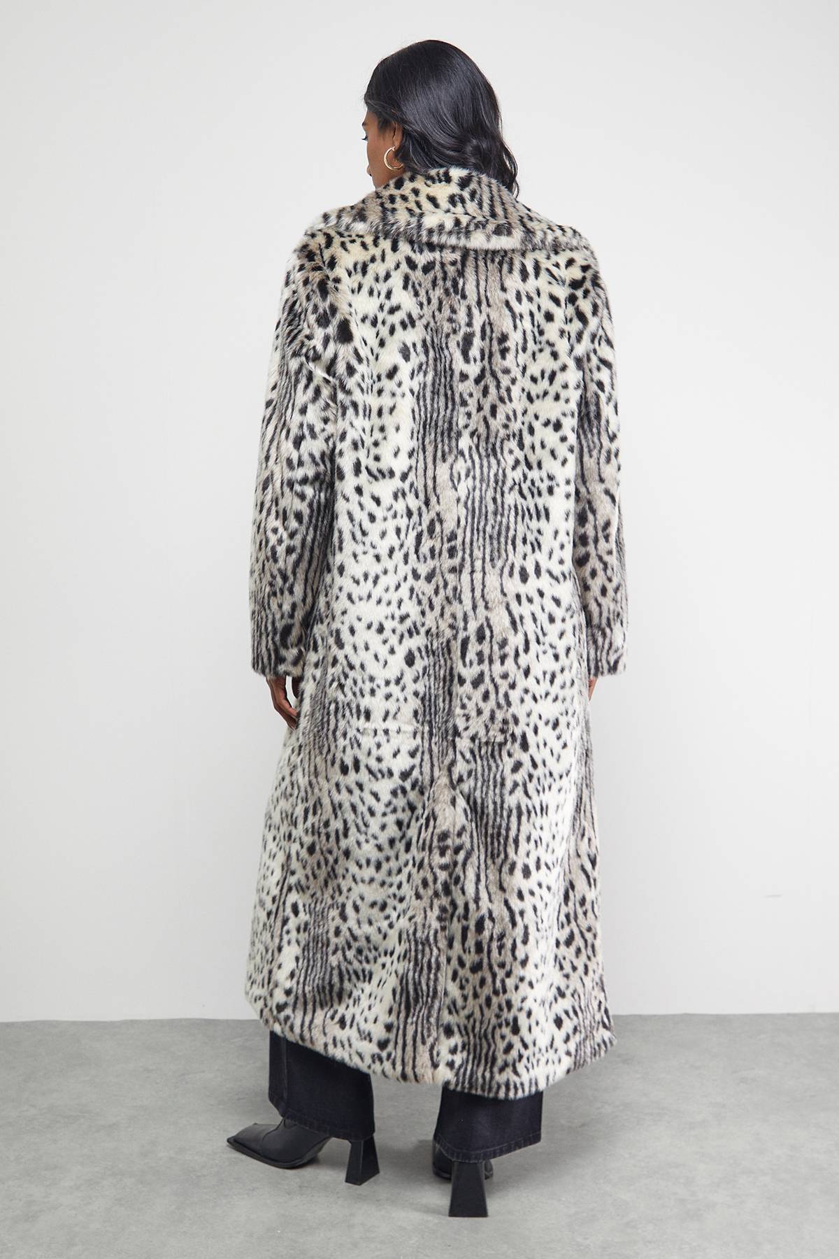 Warehouse Manteau en synthétique Maxi à Col Imprimé Animal