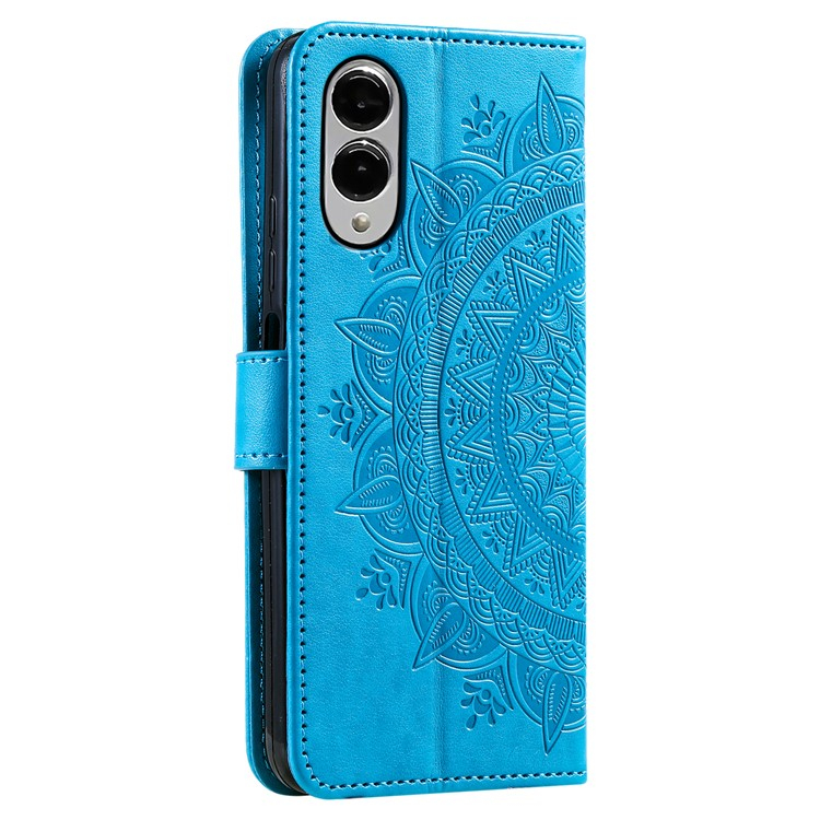 Samsung Galaxy S25 Edge Leder Tasche Wallet Mandala Flowers Imprint - Blau