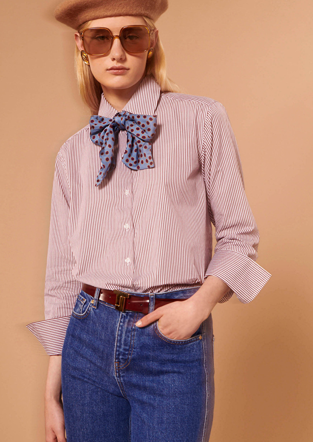 Chemise Carriebordeaux en popeline à rayures fines
