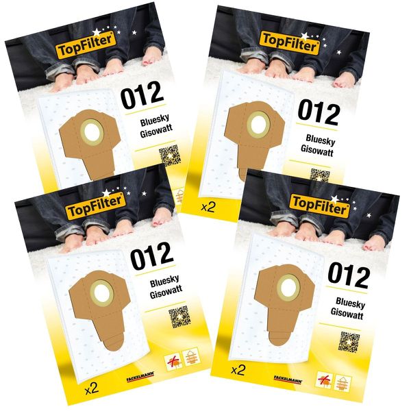 Lot de 4 packs de 2 sacs aspirateur 64012 Bluesky et Gisowatt Premium