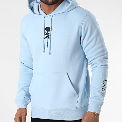 Sweat Capuche Chest Roses Bleu Ciel Noir