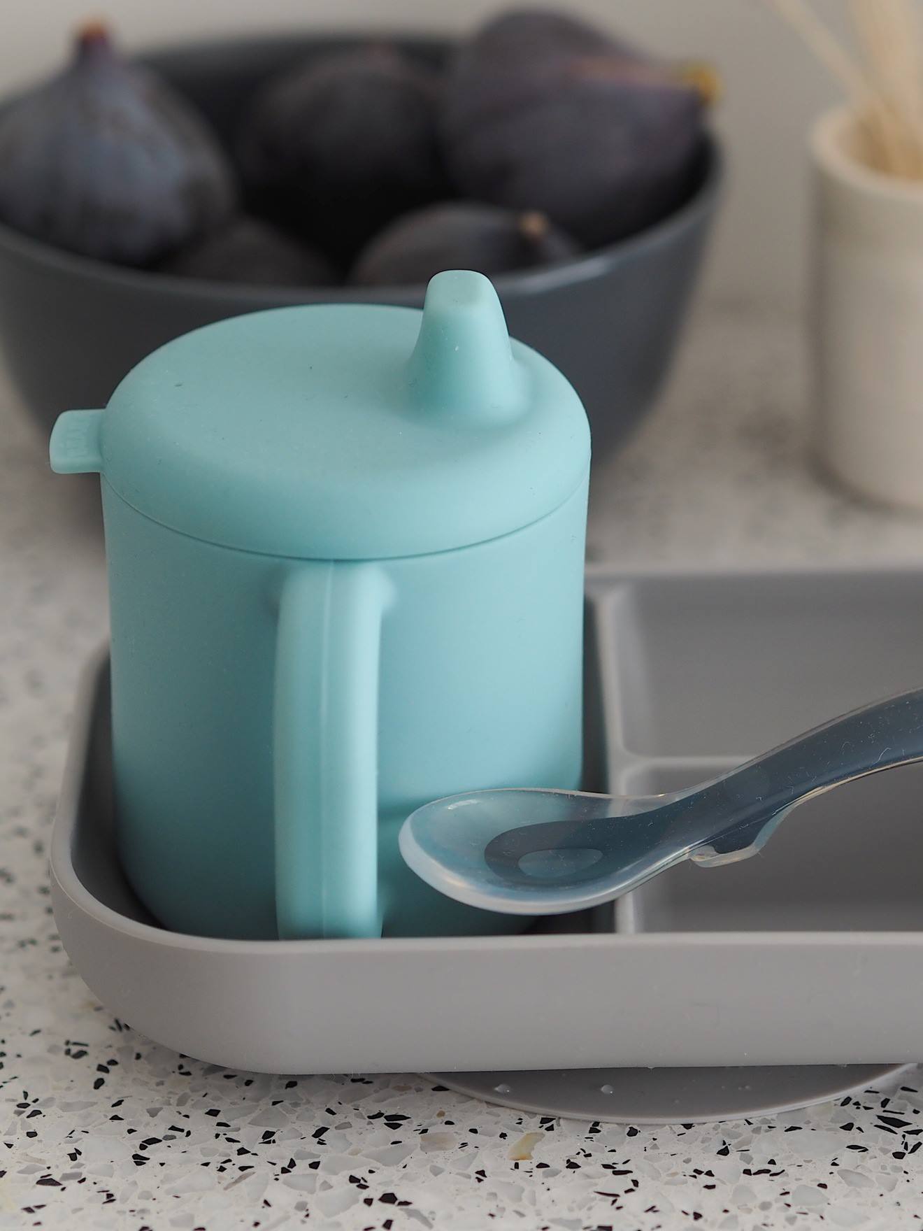 Conjunto de aprendizagem de silicone BEABA com 3 peças, azul