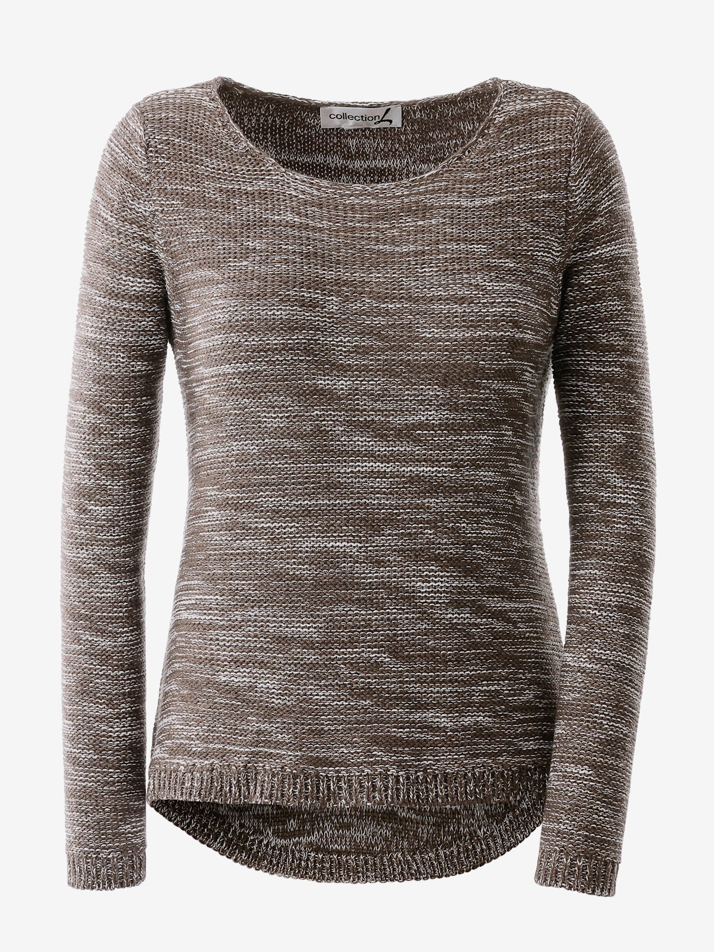 Pull chiné encolure ronde finitions côtelées avec le dos plus long