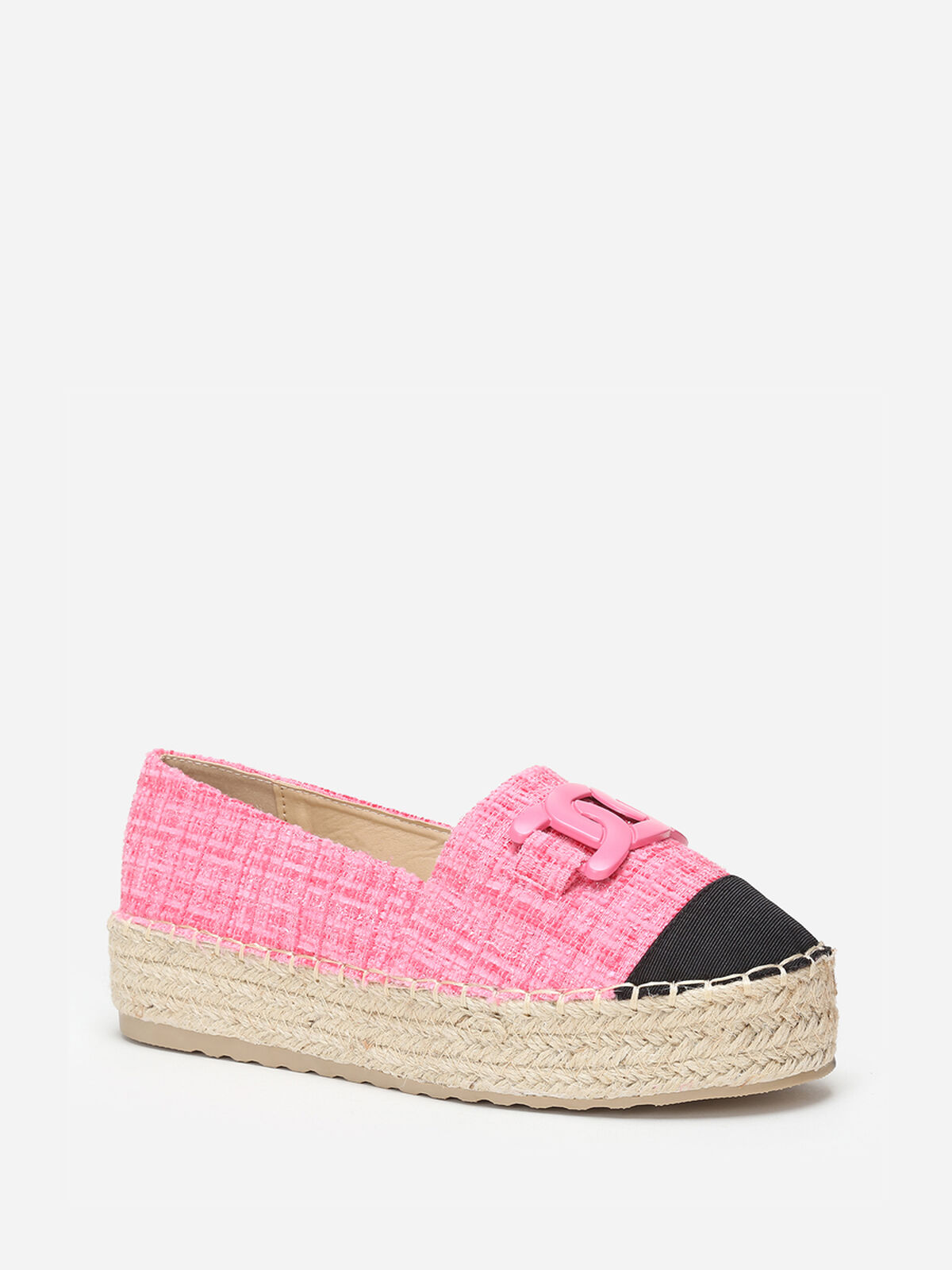 Espadrilles effet tweed avec bride- Fuchsia